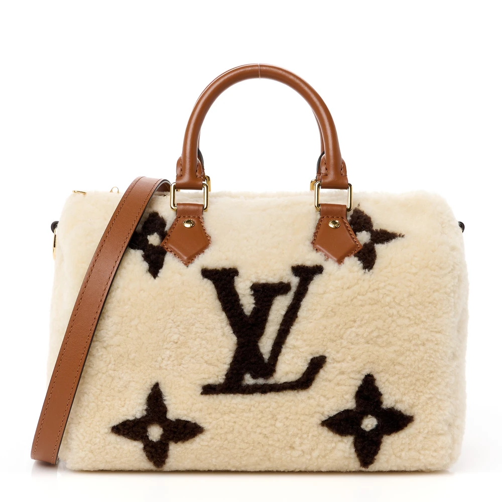 Louis Vuitton Speedy Bandoulière 25 Cream_Brown Monogram Canvas & Shearling Gold Hardware Front