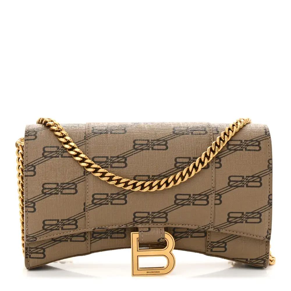 Lushentic Designer Bags BB Monogram Hourglass Chain Bag Beige Brown