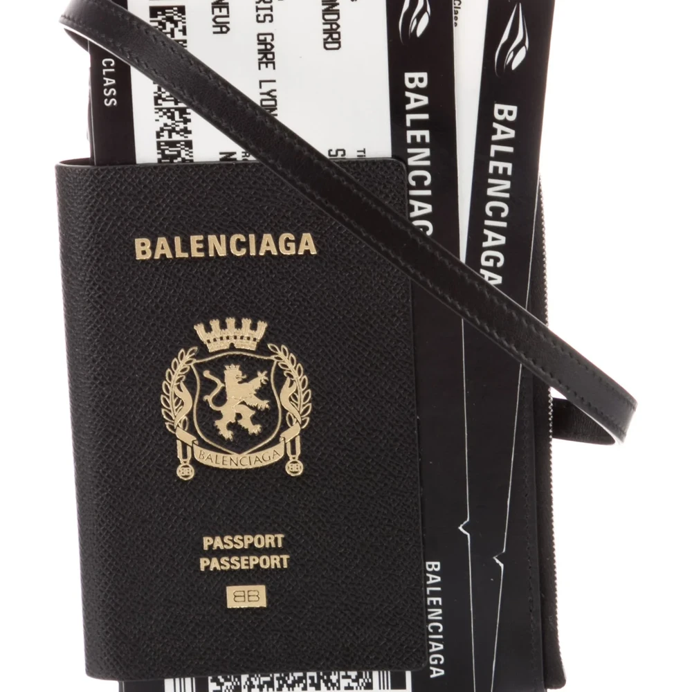 Lushentic Grade Bag Large Passport Wallet with Strap - Black Printed Calfskin Leather, Silver Hardware