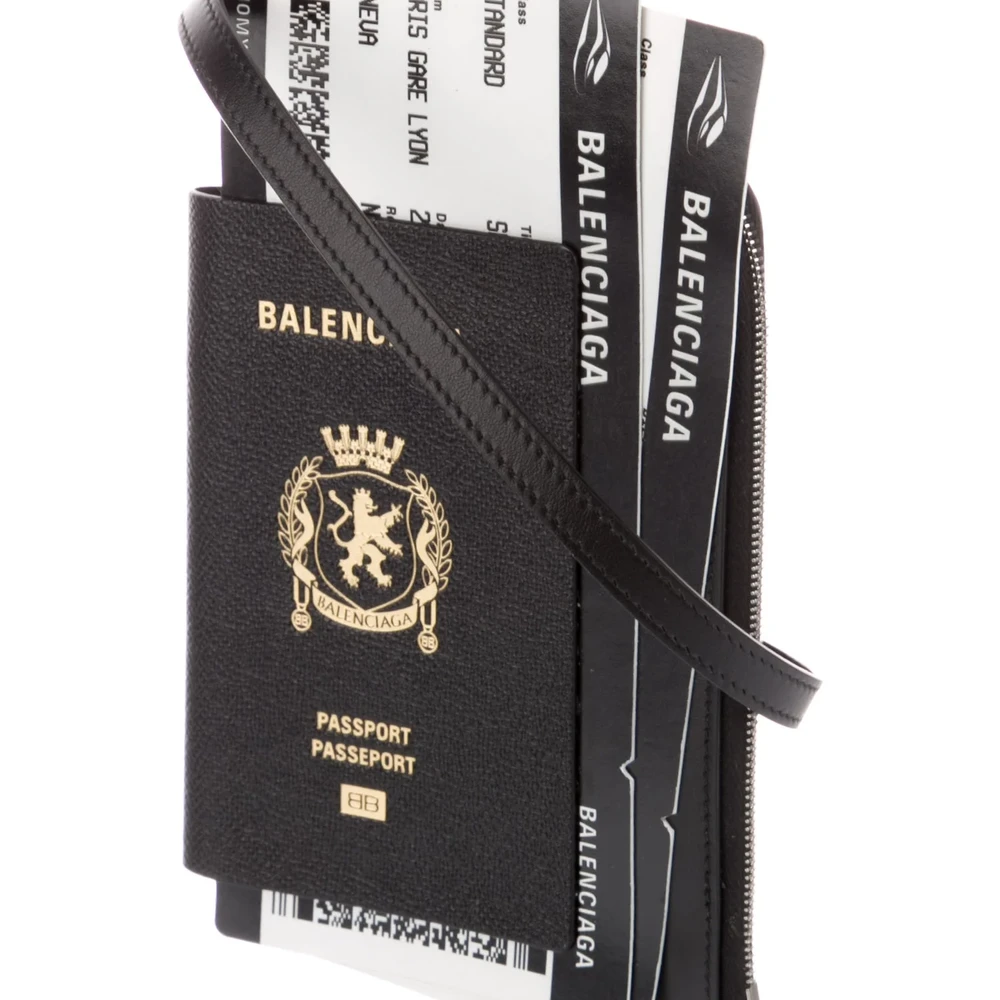 Lushentic Grade Bag Large Passport Wallet with Strap - Black Printed Calfskin Leather, Silver Hardware - Image 3