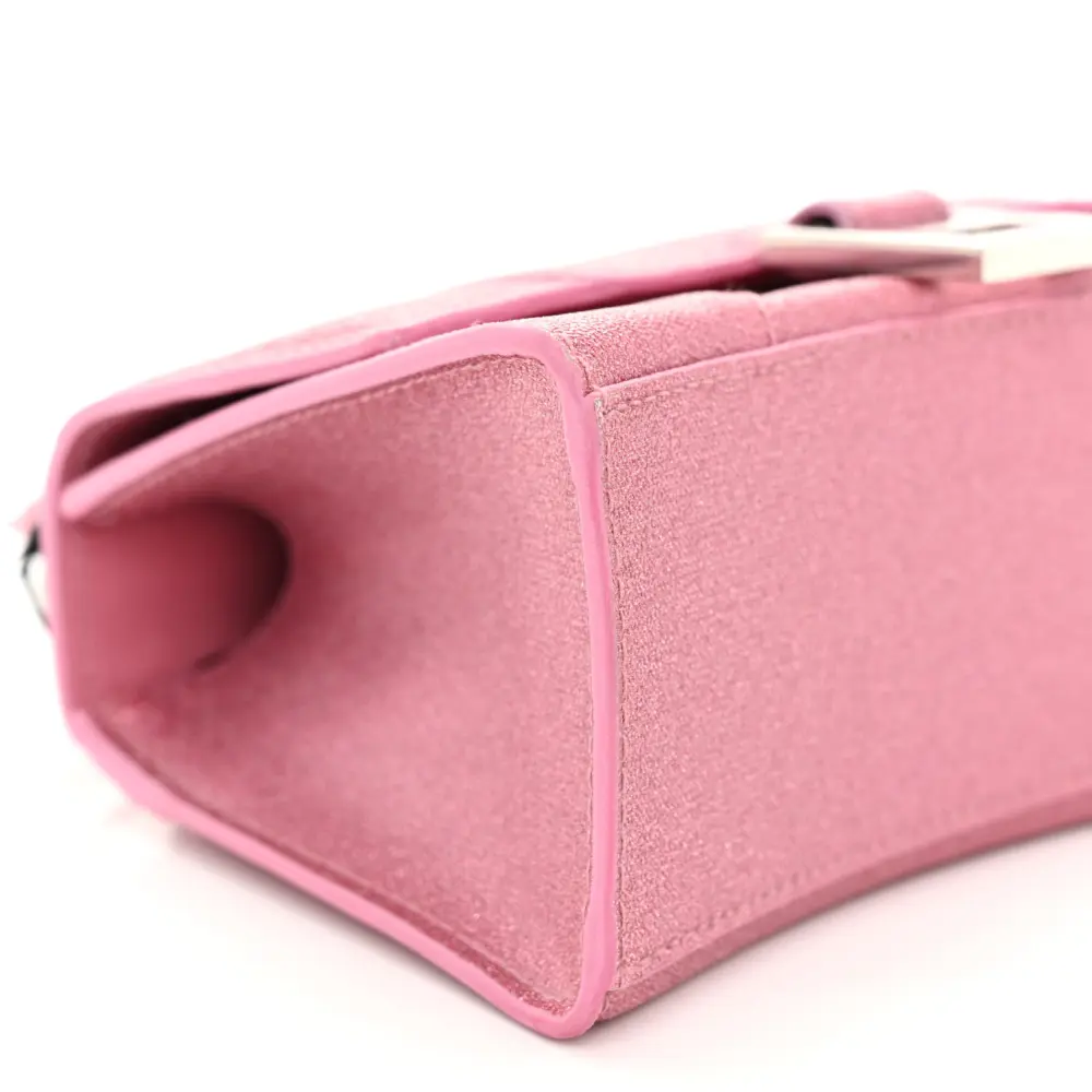Lushentic Bags XS Hourglass Top Handle Bag Sweet Pink Glitter Fabric Silver Hardware - Image 5