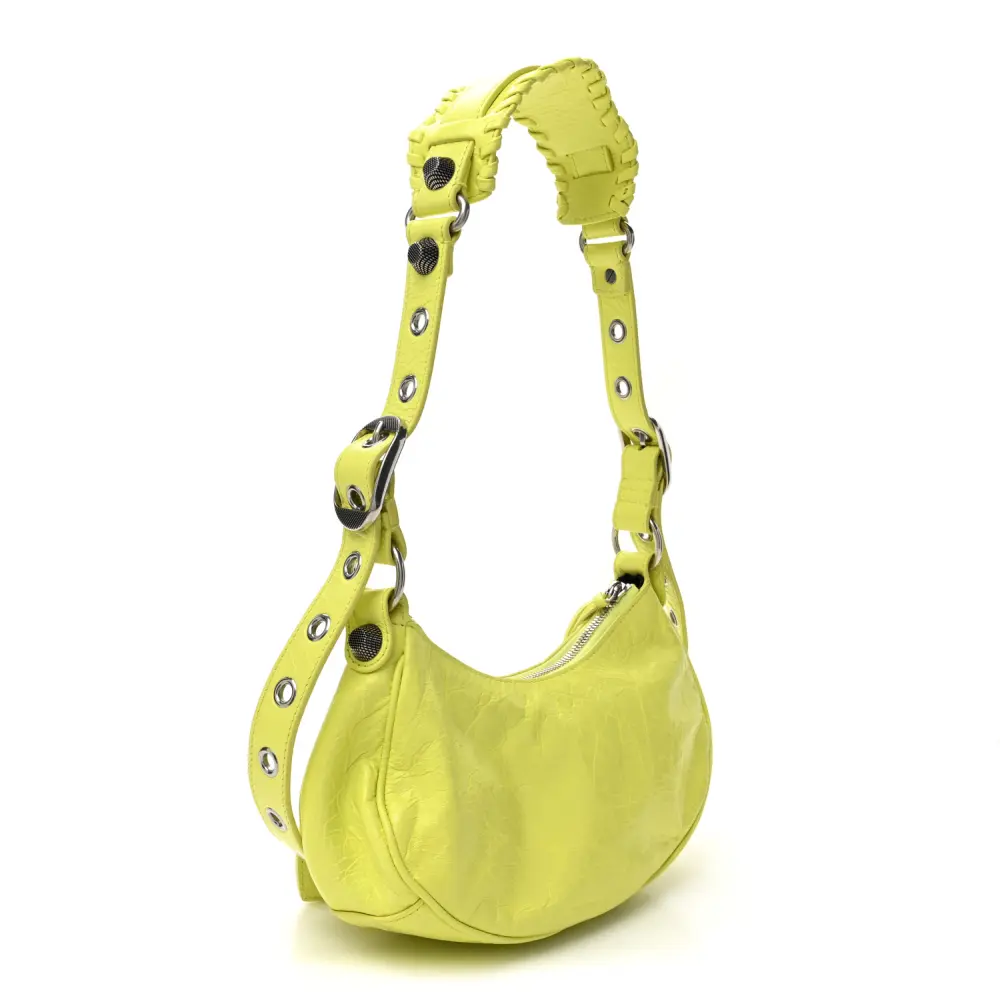Lushentic Handbags XS Le Cagole Shoulder Bag Lime Agneau Arena Leather - Image 3