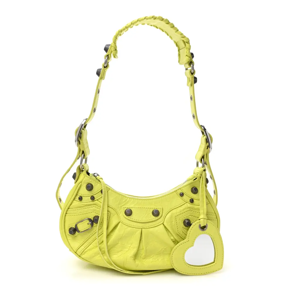 Lushentic Handbags XS Le Cagole Shoulder Bag Lime Agneau Arena Leather