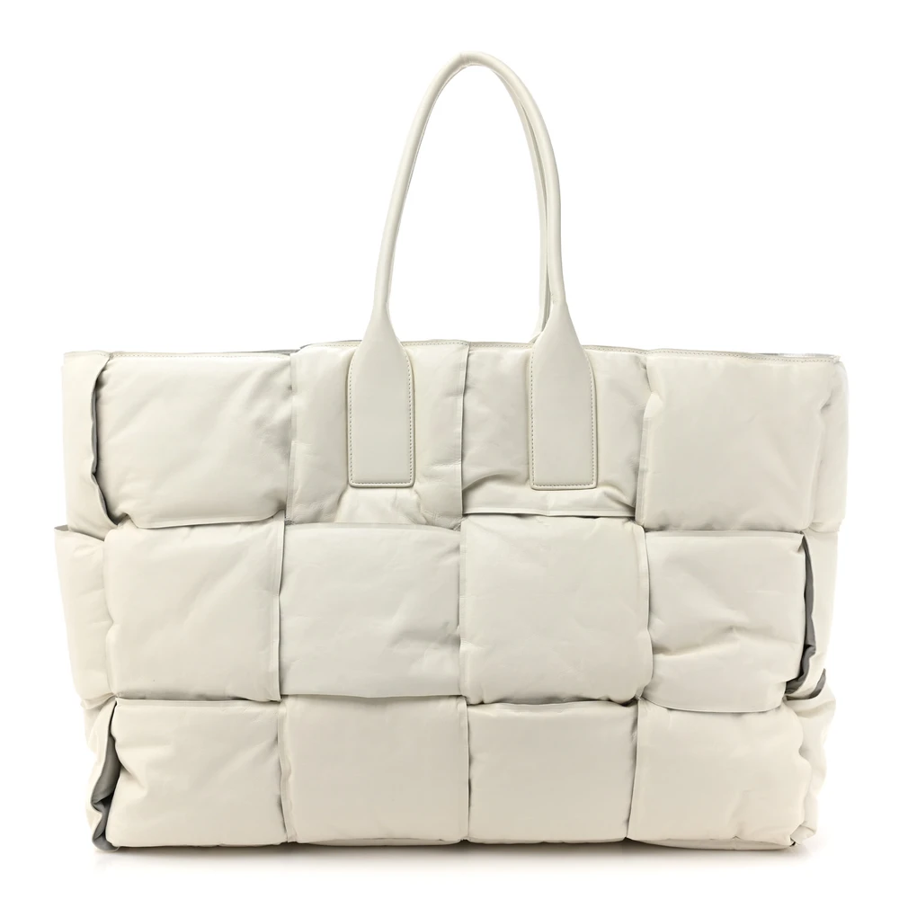 Lushentic Grade Maxi Intrecciato BV Squash Tote White Calfskin Leather