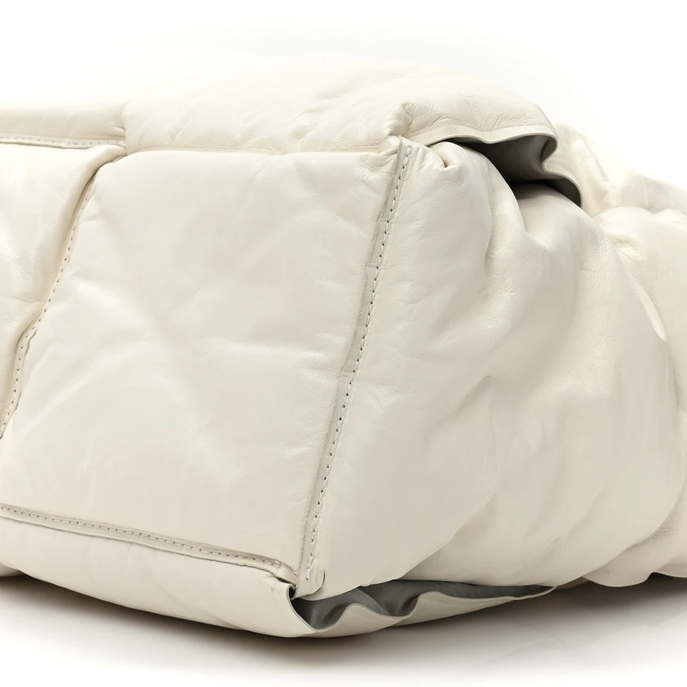 Lushentic Grade Maxi Intrecciato BV Squash Tote White Calfskin Leather - Image 4