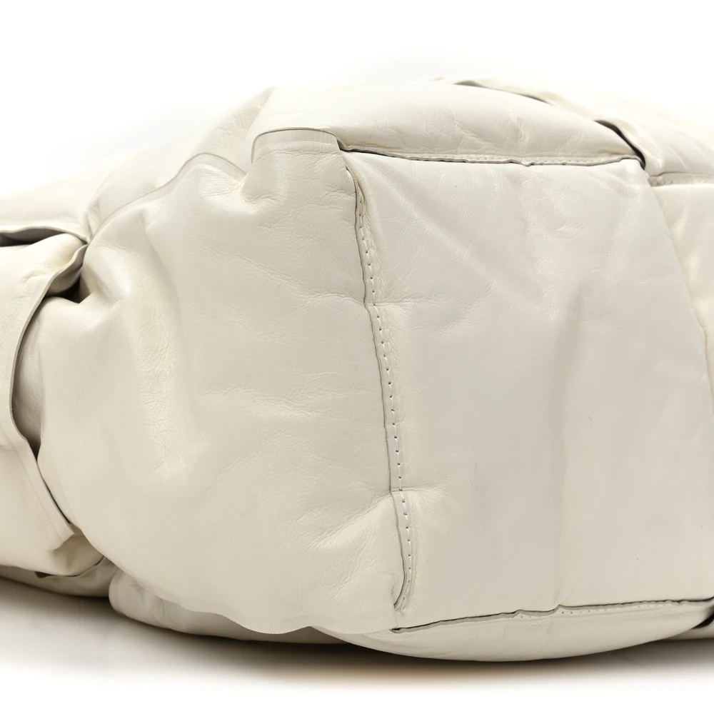 Lushentic Grade Maxi Intrecciato BV Squash Tote White Calfskin Leather - Image 5