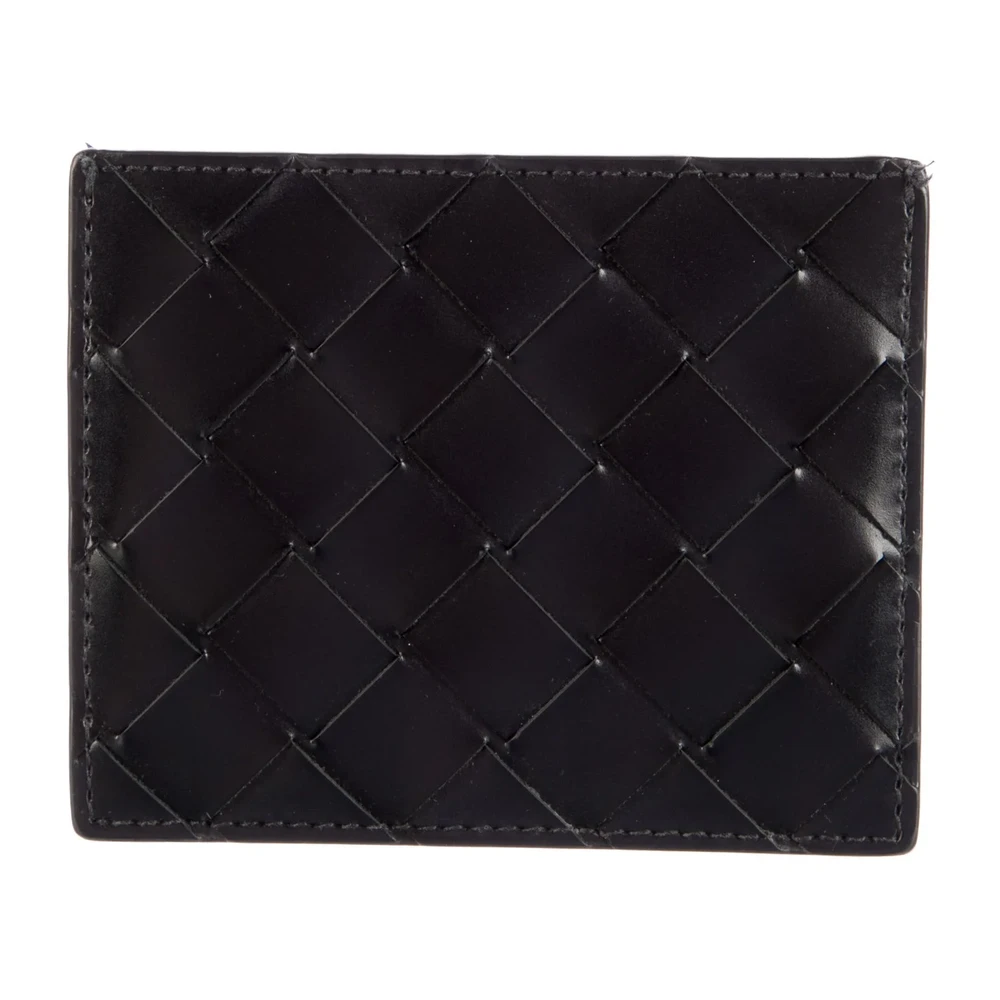 Lushentic Handbags Small Card Holder Black Intrecciato Weave Nappa Leather