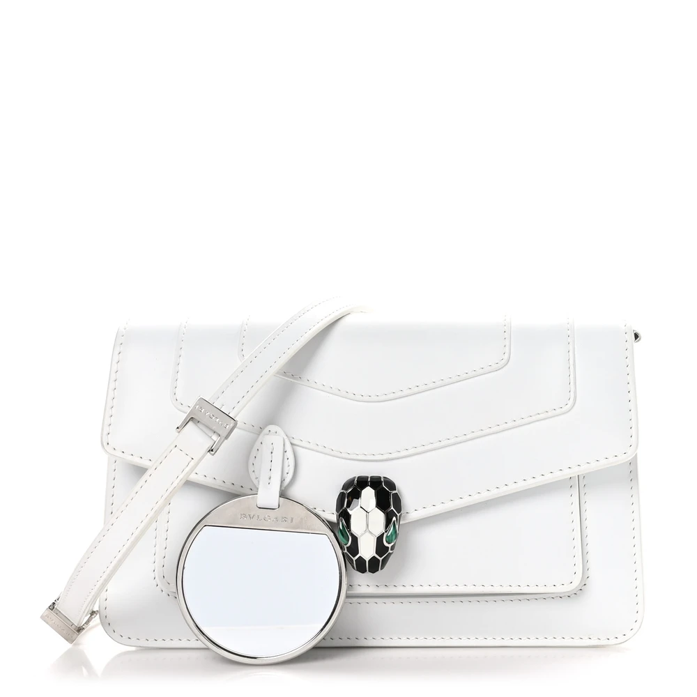 Lushentic Bvlgari Medium Serpenti Forever East West Shoulder Bag White Calfskin Leather Gold Hardware Front