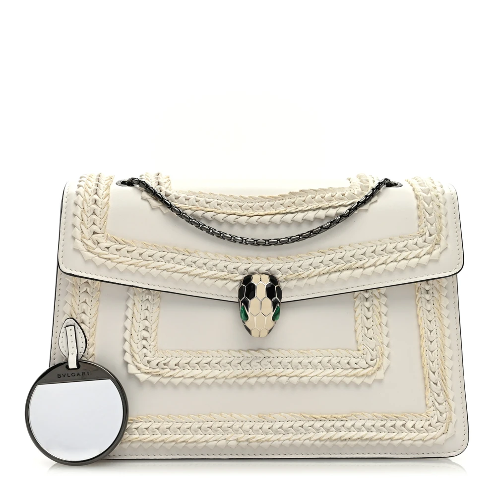 Lushentic Bvlgari Medium Serpenti Forever Shoulder Bag White Calfskin Leather Silver Hardware Front