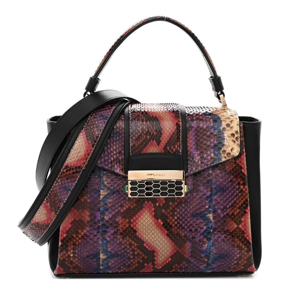 Lushentic Bvlgari Medium Serpenti Viper Top Handle Bag Multicolor Snakeskin Leather Gold Hardware Front