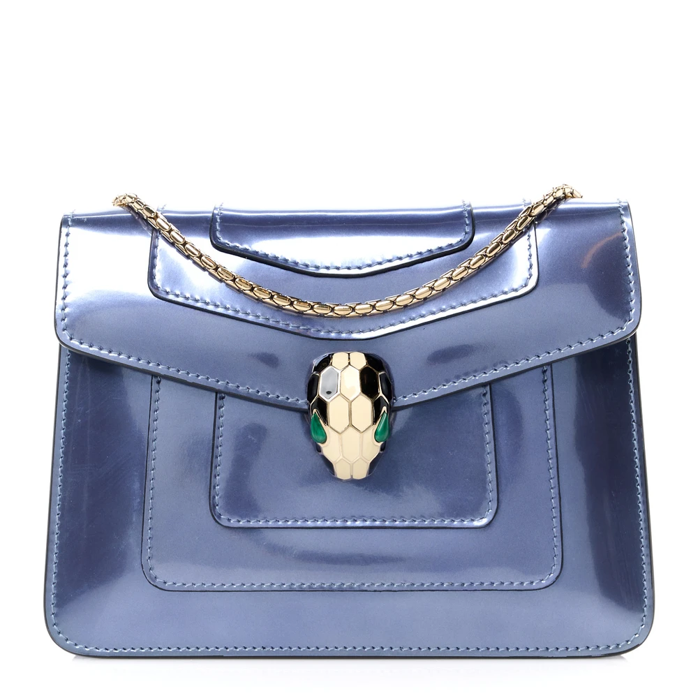 Lushentic Bvlgari Mini Serpenti Forever Crossbody Bag Metallic Blue Calfskin Leather Gold Hardware Front