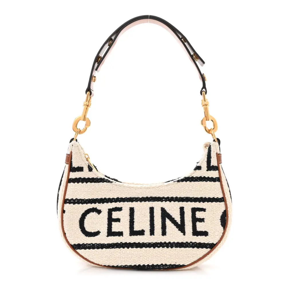 Lushentic Celine Medium Ava Shoulder Bag WhiteBlack Textile Gold Hardware Front