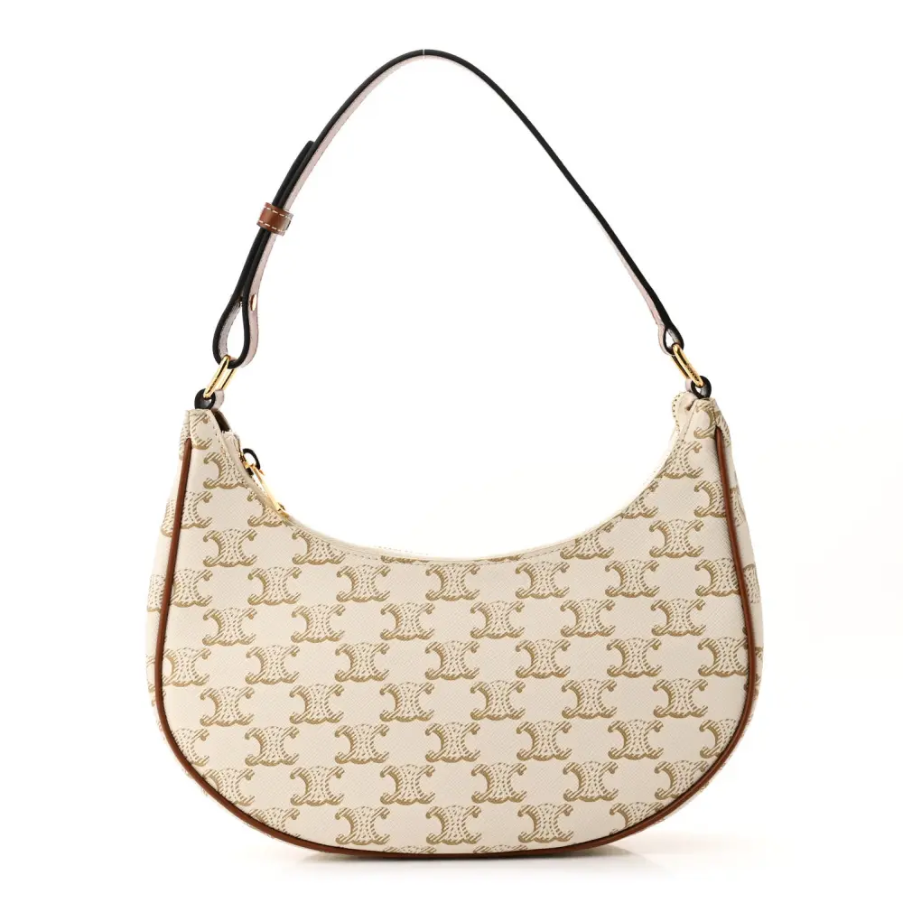 Lushentic Celine Medium Ava Triomphe Shoulder Bag White Canvas & Calfskin Gold Hardware Front