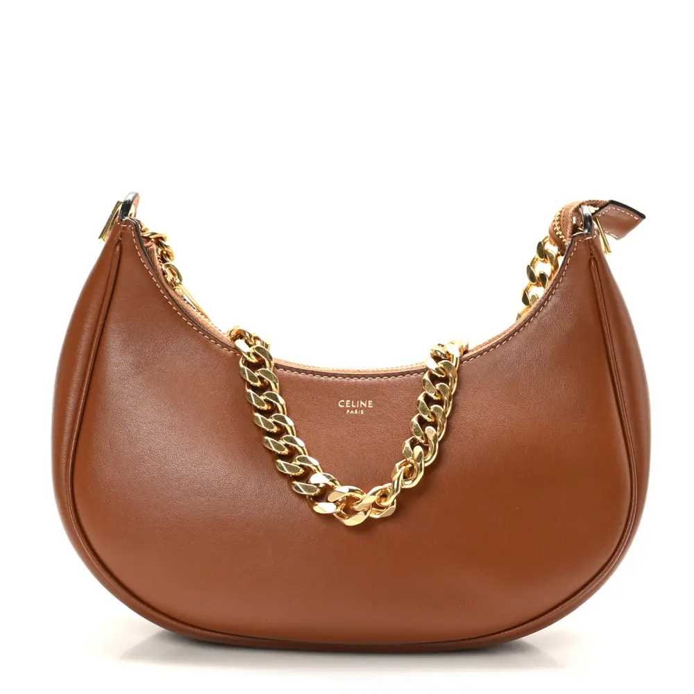 Lushentic Celine Medium Chain Strap Ava Shoulder Bag Tan Smooth Calfskin Leather Gold Hardware Front
