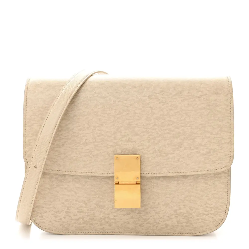 Lushentic Celine Medium Classic Box Bag Linen Box Calfskin Leather Gold Hardware Front