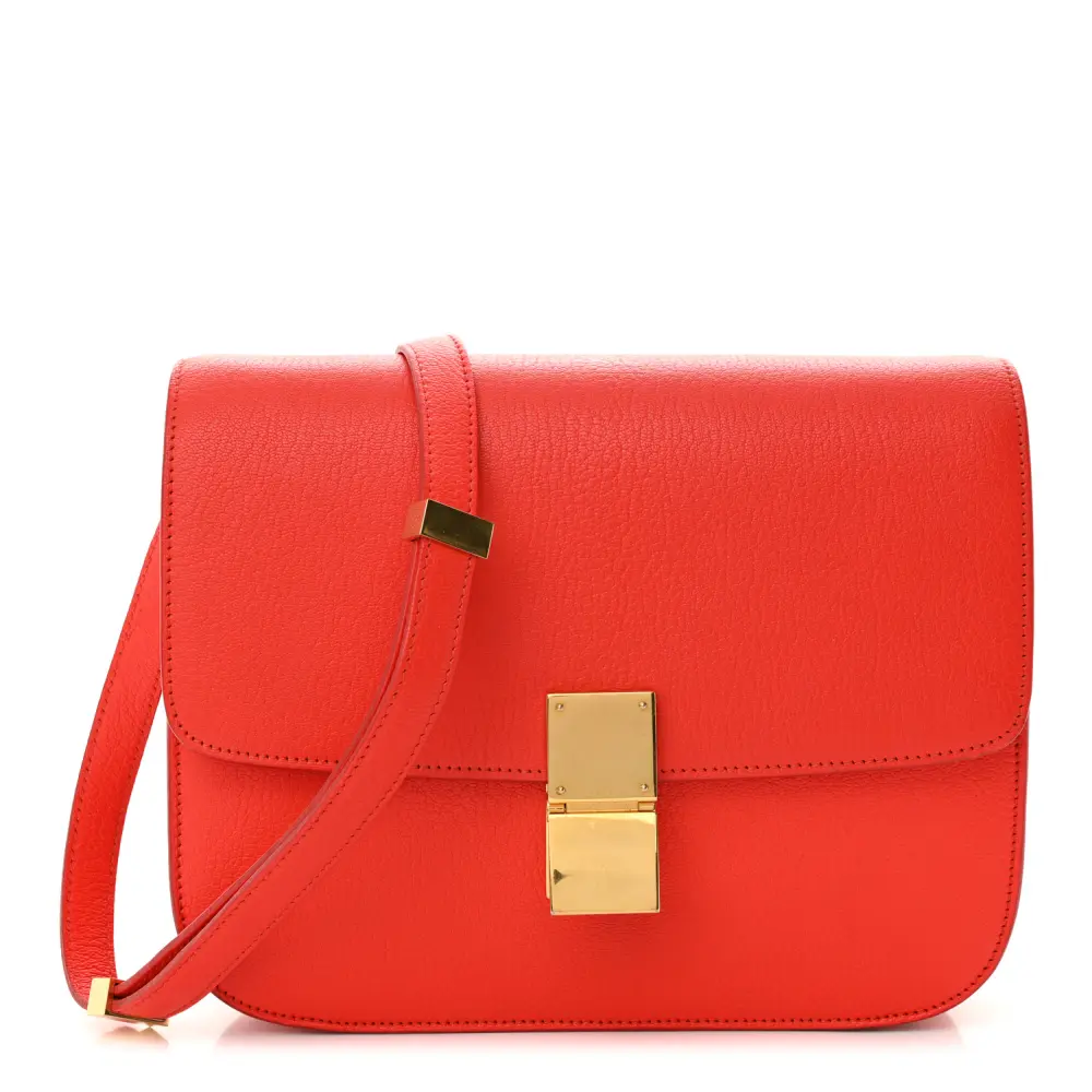 Lushentic Celine Medium Classic Box Flap Bag Alizarin Goatskin Leather Gold Hardware Front