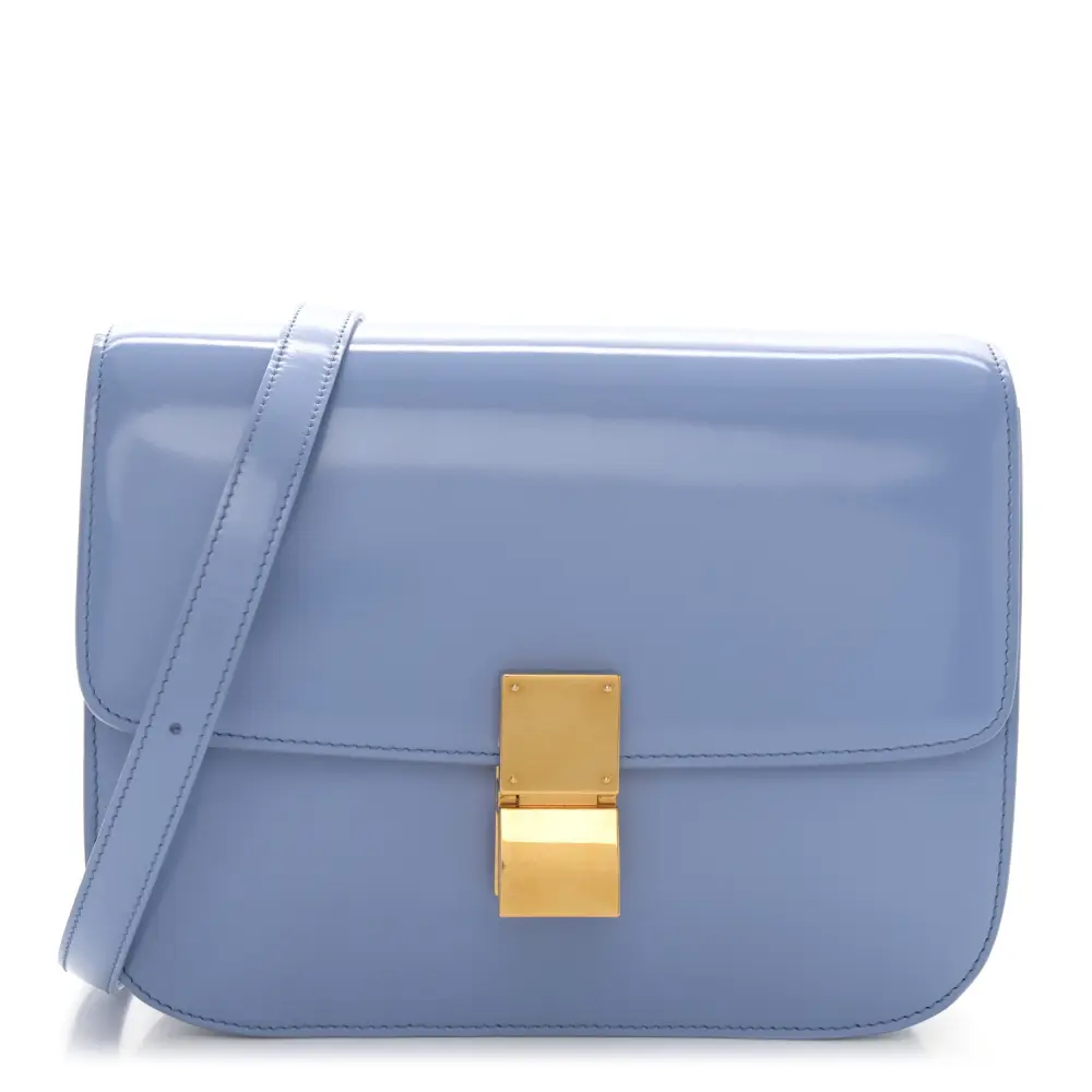 Lushentic Celine Medium Classic Box Flap Bag Porcelain Spazzolato Calfskin Leather Gold Hardware Front