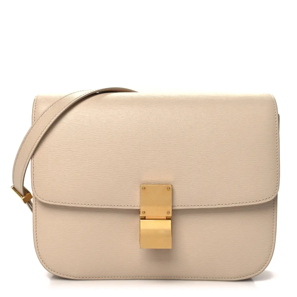 Lushentic Celine Medium Classic Box Flap Bag Powder Liege Calfskin Leather Gold Hardware Front