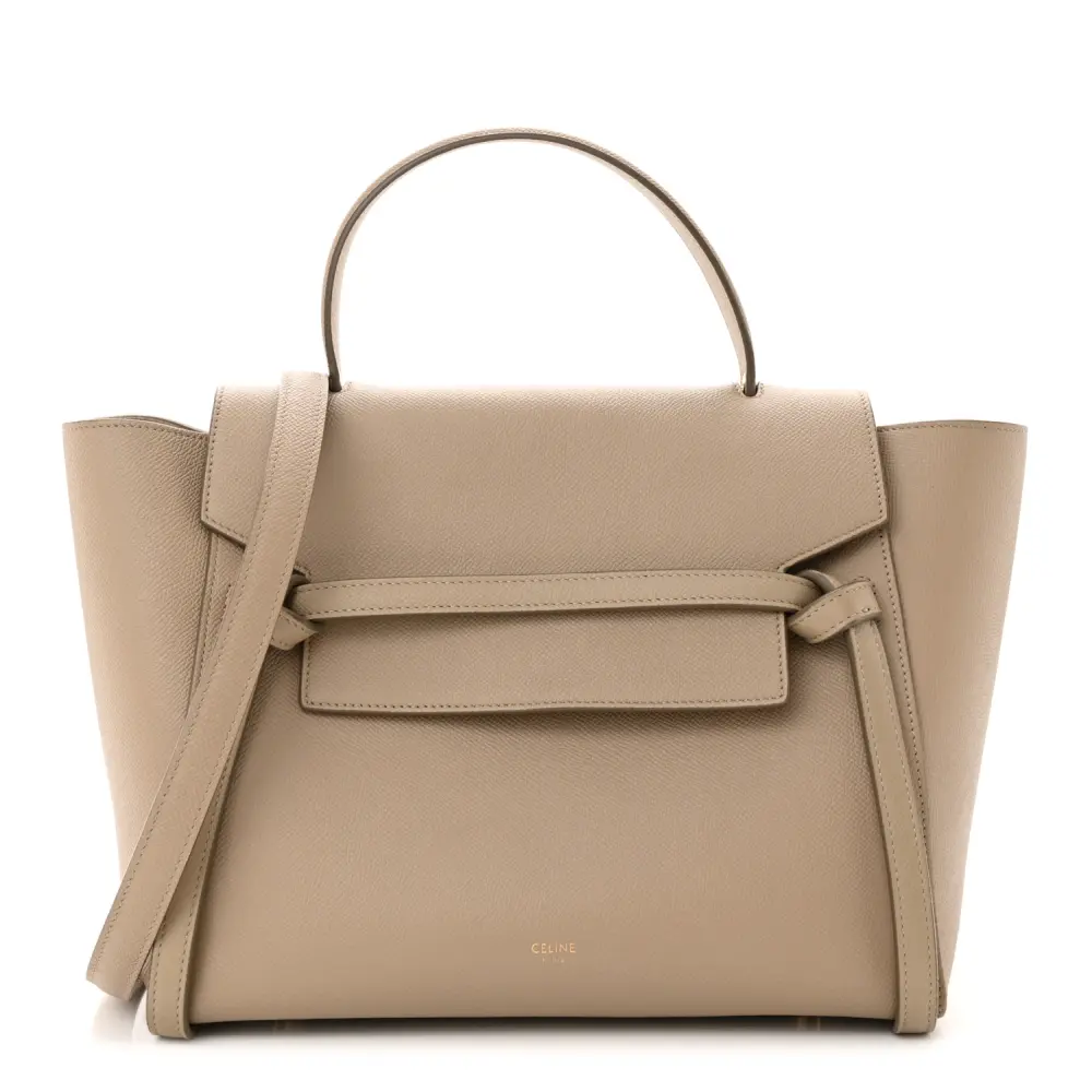 Lushentic Celine Mini Belt Bag Light Taupe Grained Calfskin Leather Gold Hardware Front