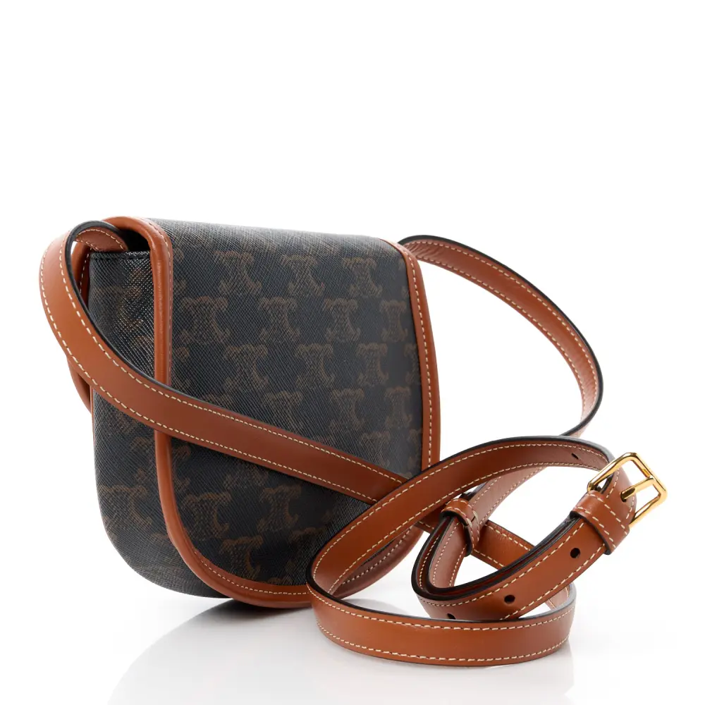 Lushentic Handbags Mini Besace Tan Canvas Calfskin Leather Triomphe Gold - Image 2