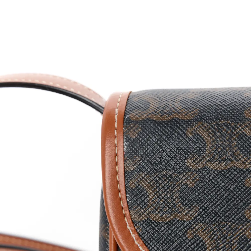 Lushentic Handbags Mini Besace Tan Canvas Calfskin Leather Triomphe Gold - Image 8