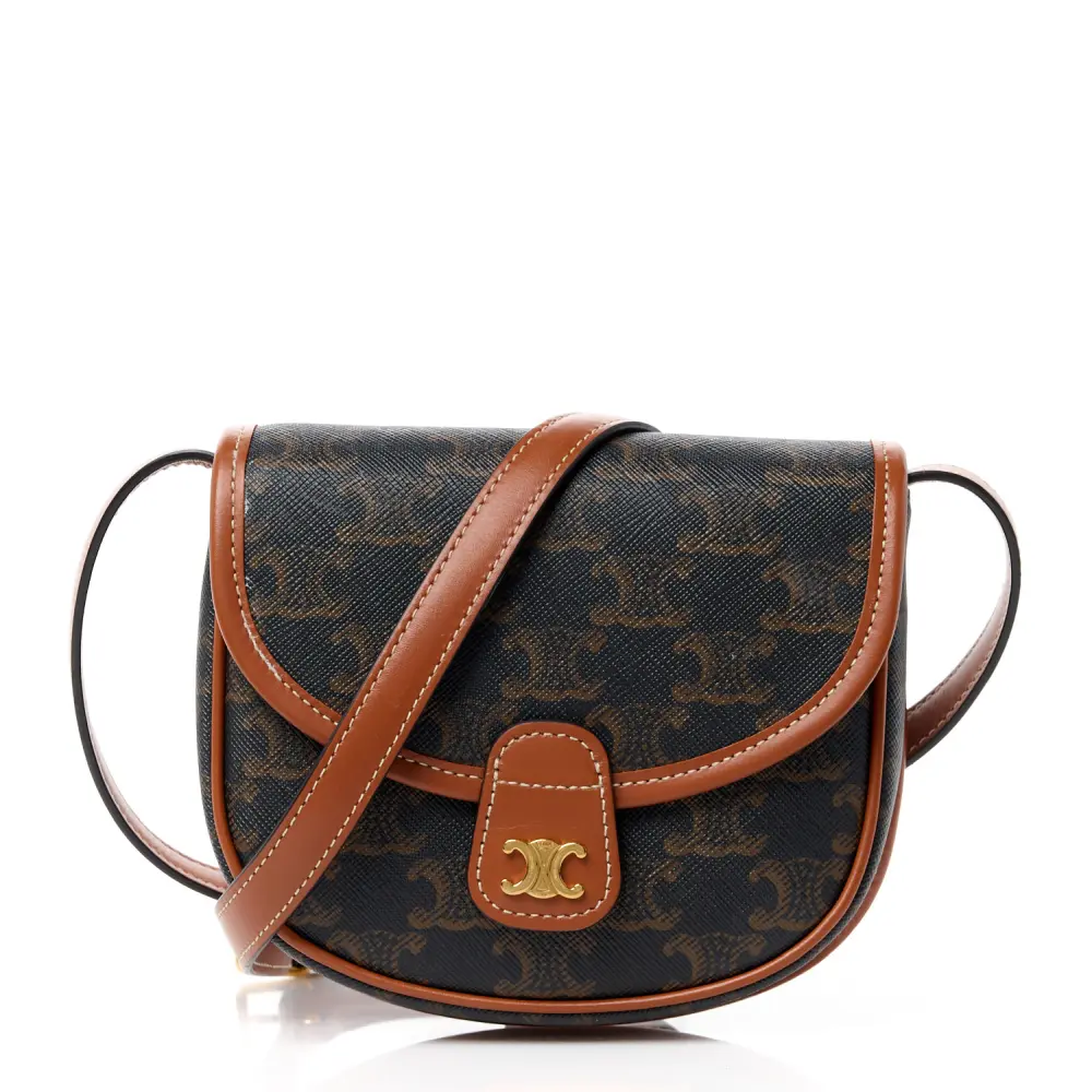 Lushentic Celine Mini Besace Tan Canvas & Calfskin Leather Triomphe Gold HardwareLushentic Front