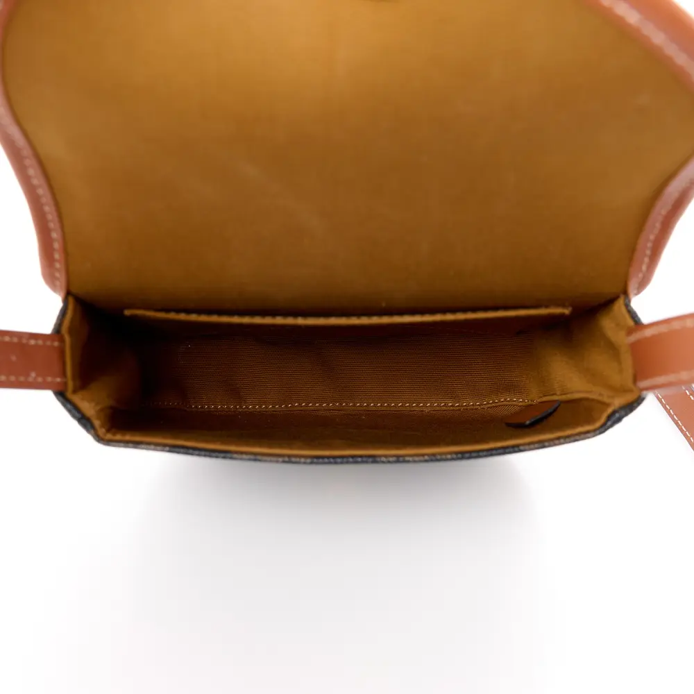 Lushentic Handbags Mini Besace Tan Canvas Calfskin Leather Triomphe Gold - Image 6