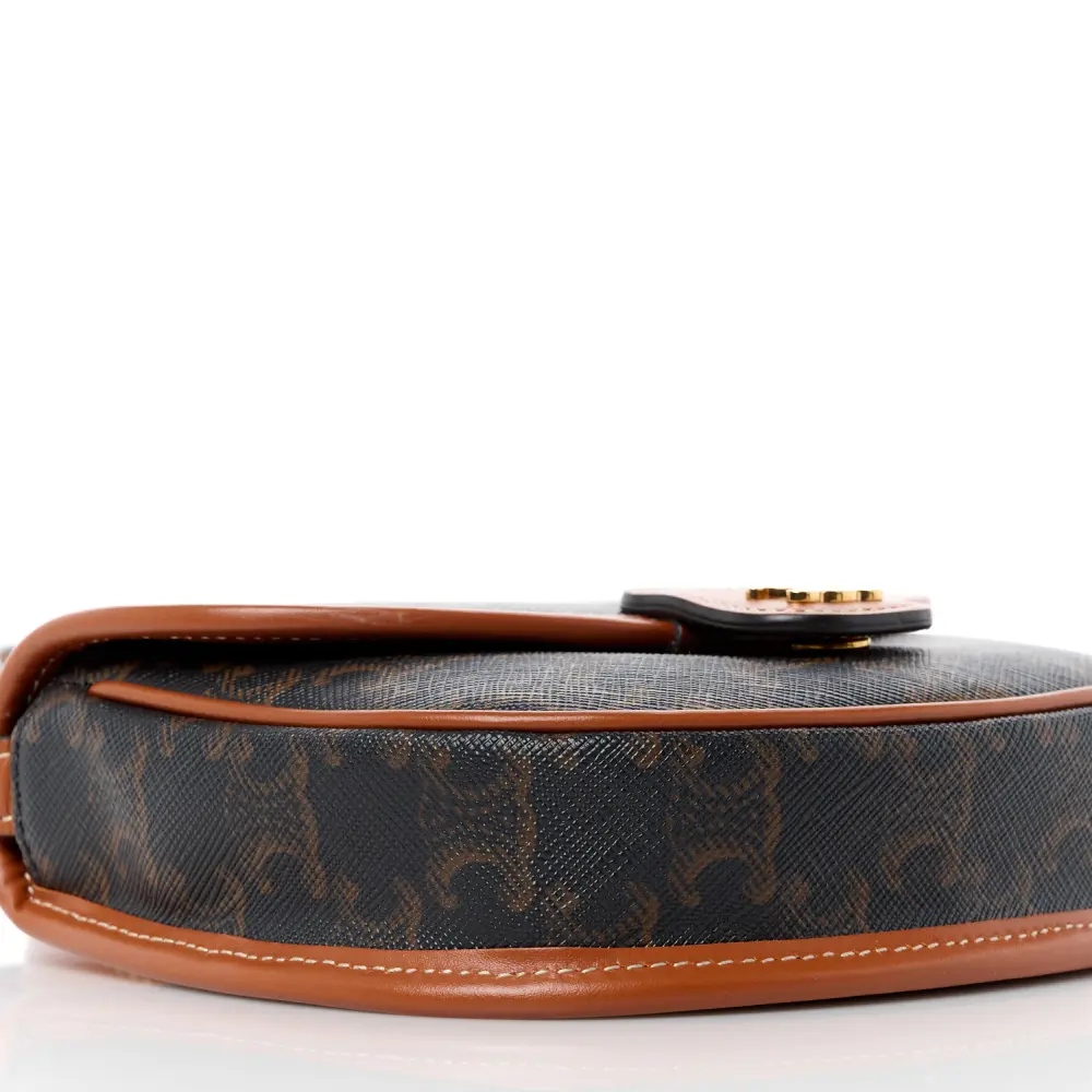 Lushentic Handbags Mini Besace Tan Canvas Calfskin Leather Triomphe Gold - Image 3