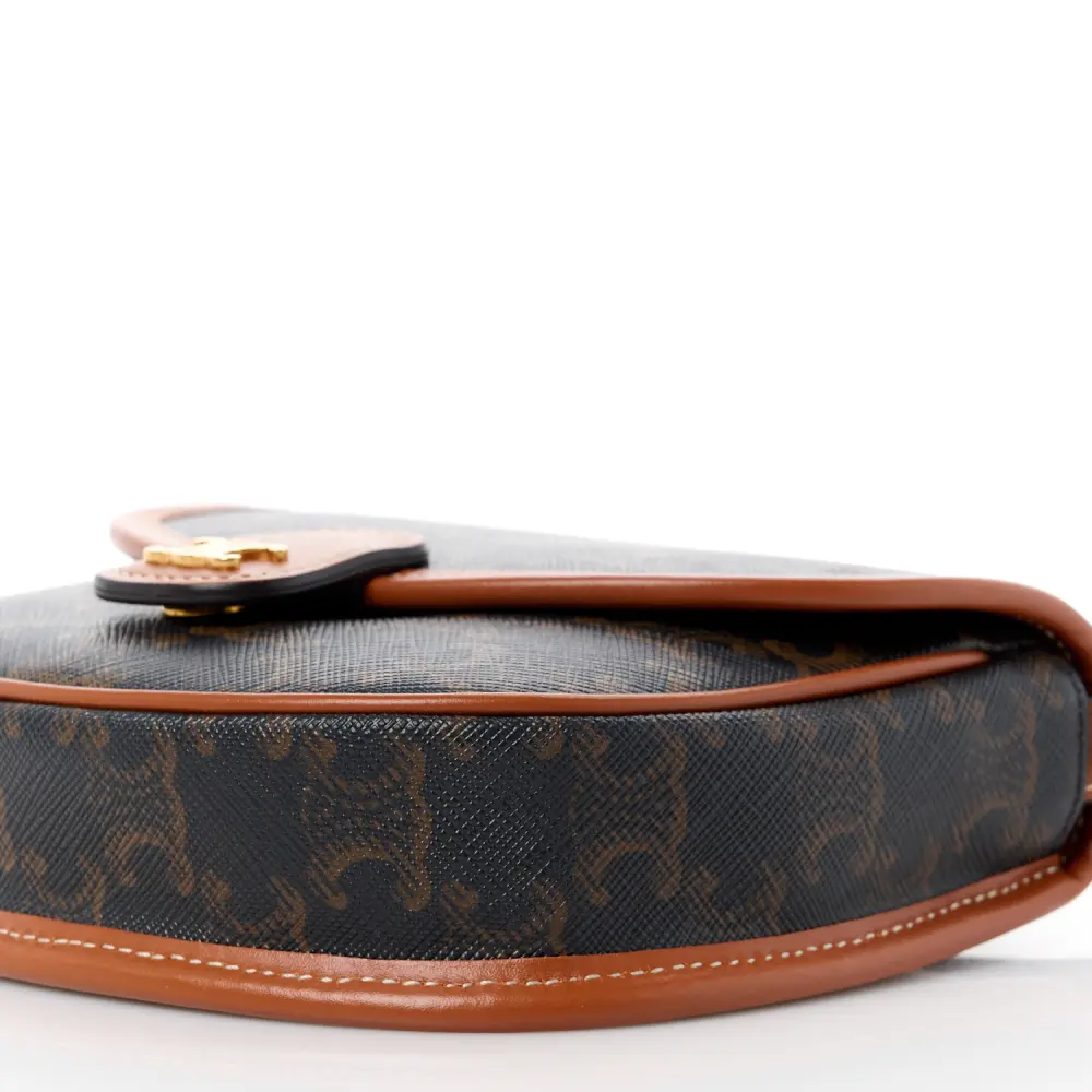 Lushentic Handbags Mini Besace Tan Canvas Calfskin Leather Triomphe Gold - Image 4