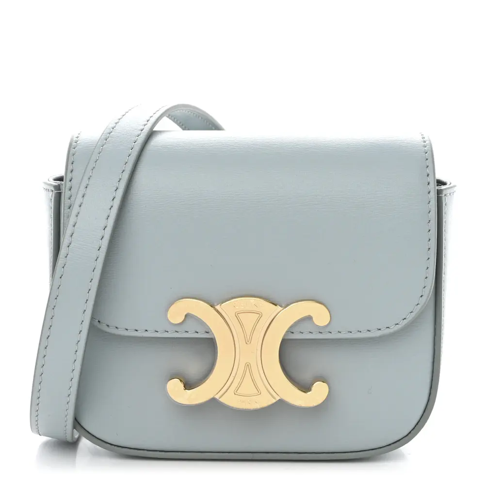 Lushentic Celine Mini Triomphe Bag Soft Blue Shiny Calfskin Leather Gold Hardware Front