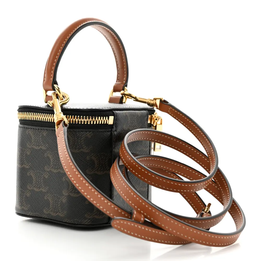 Lushentic Celine Mini Vanity Case Tan Triomphe Canvas & Calfskin Leather Gold Hardware - Image 3