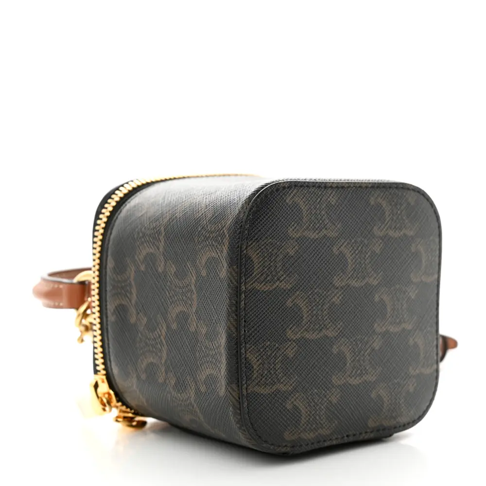 Lushentic Celine Mini Vanity Case Tan Triomphe Canvas & Calfskin Leather Gold Hardware - Image 6