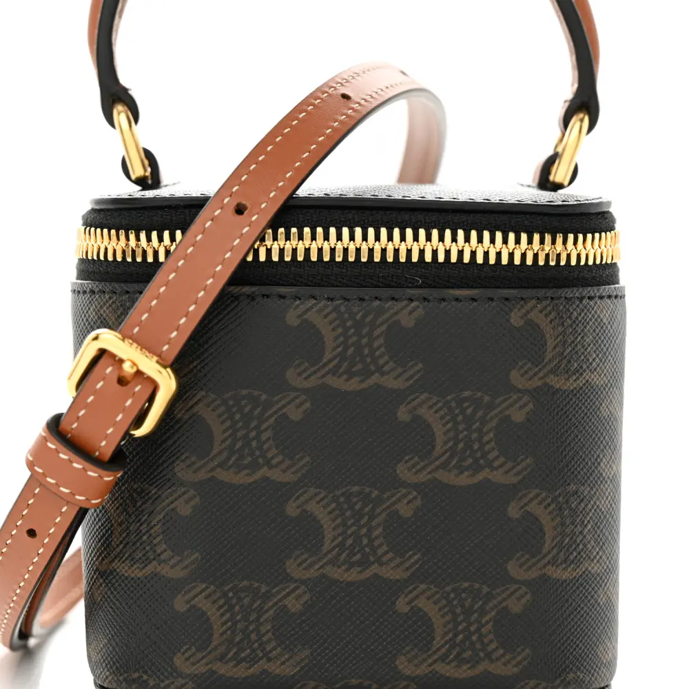 Lushentic Celine Mini Vanity Case Tan Triomphe Canvas & Calfskin Leather Gold Hardware - Image 8