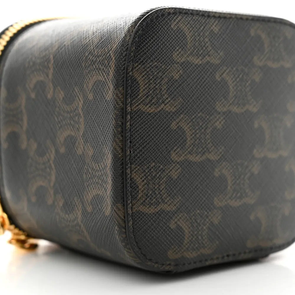 Lushentic Celine Mini Vanity Case Tan Triomphe Canvas & Calfskin Leather Gold Hardware - Image 4