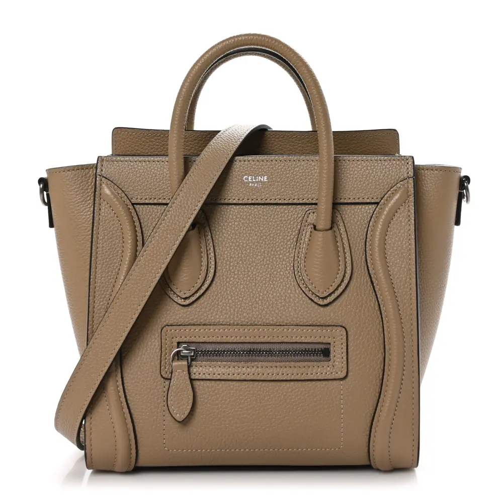 Lushentic Celine Nano Luggage Bag Dune Drummed Calfskin Leather Front