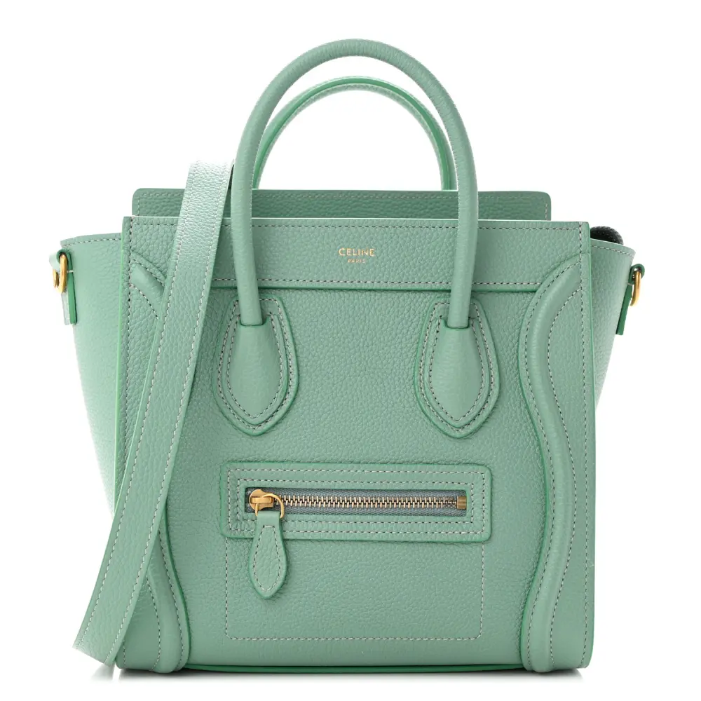 Lushentic Celine Nano Luggage Bag Ice Mint Drummed Calfskin Leather Front