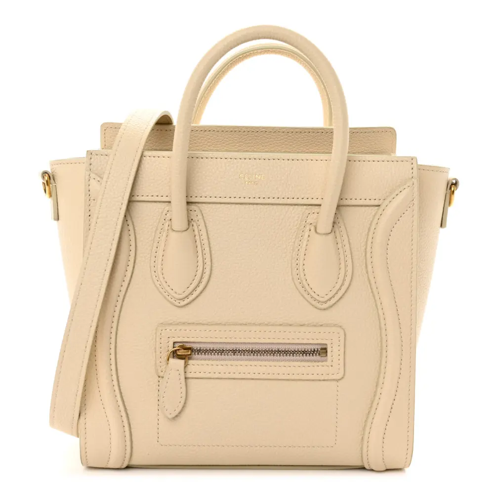 Lushentic Celine Nano Luggage Bag Ivory Drummed Calfskin Leather Front