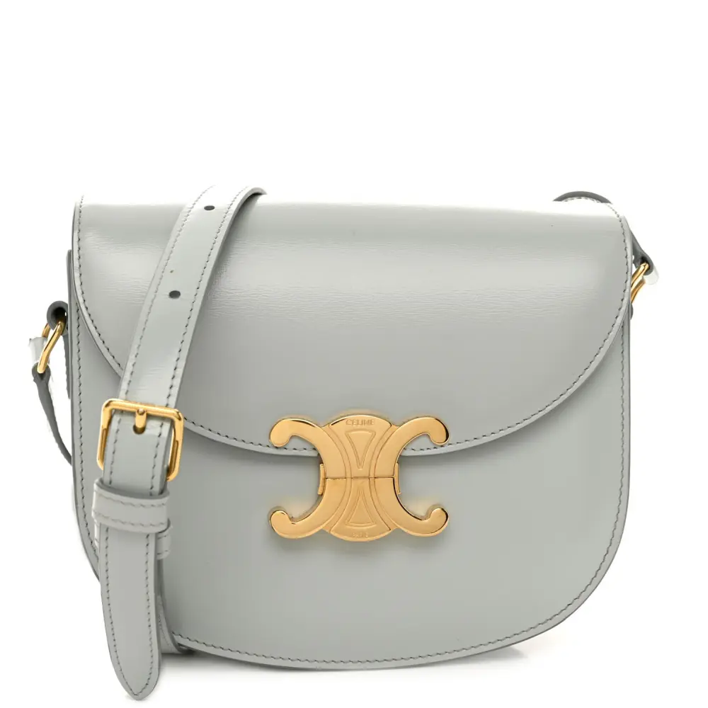 Lushentic Celine Small Besace Clea Triomphe Bag BlueGray Shiny Calfskin Leather Gold Hardware Front
