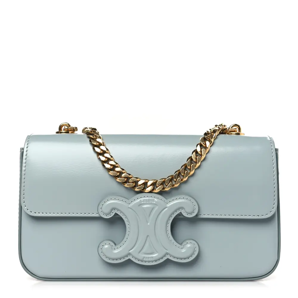Lushentic Celine Small Cuir Triomphe Chain Shoulder Bag Ice Blue Shiny Calfskin Leather Front