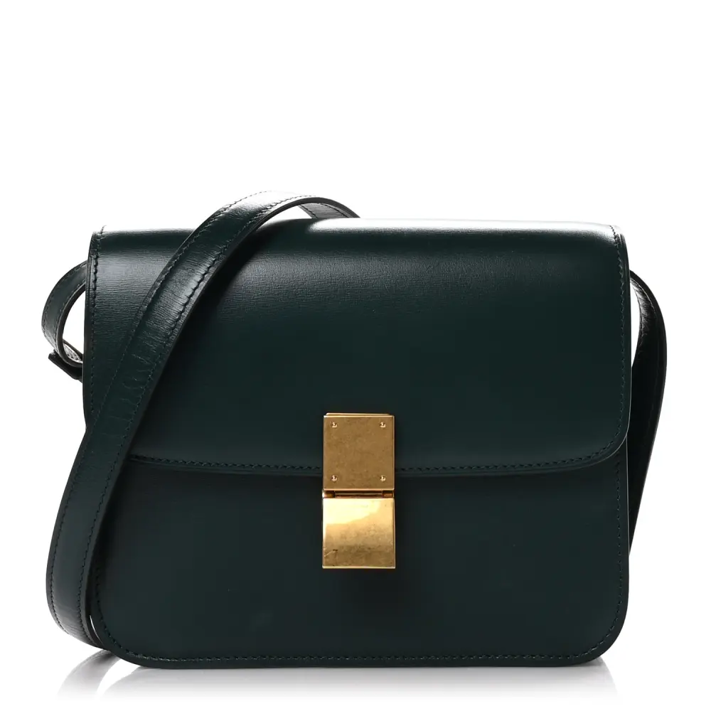 Lushentic Celine Small Teen Classic Box Flap Bag Amazone Box Calfskin Leather Gold Hardware Front