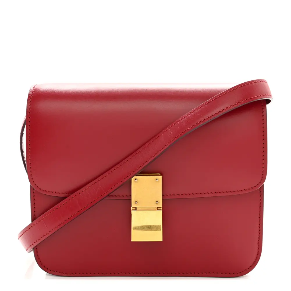 Lushentic Celine Small Teen Classic Box Flap Bag Red Box Calfskin Leather Gold Hardware Front