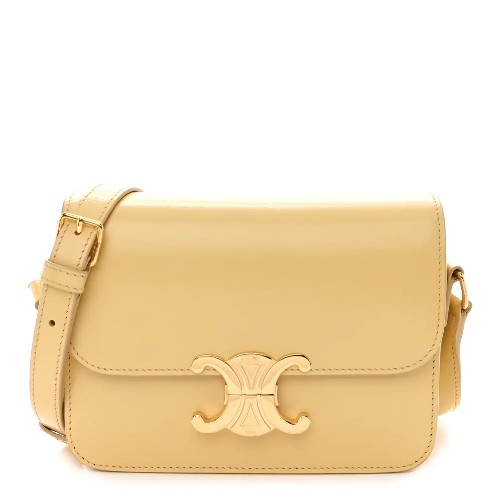 Lushentic Celine Small Teen Triomphe Bag Pollen Shiny Calfskin Leather Gold Hardware Front