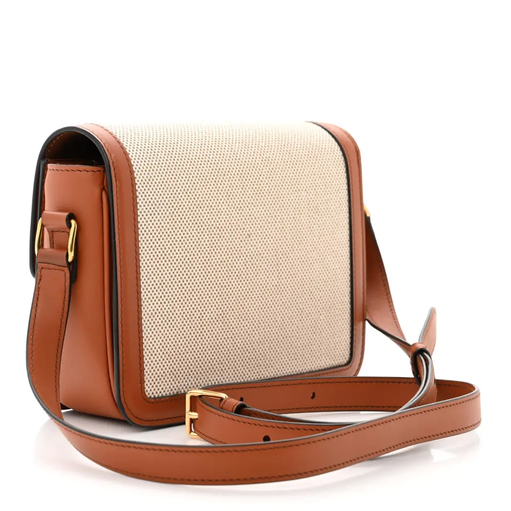 Lushentic Designer Small Teen Triomphe Bag in White & Tan Leather - Image 3