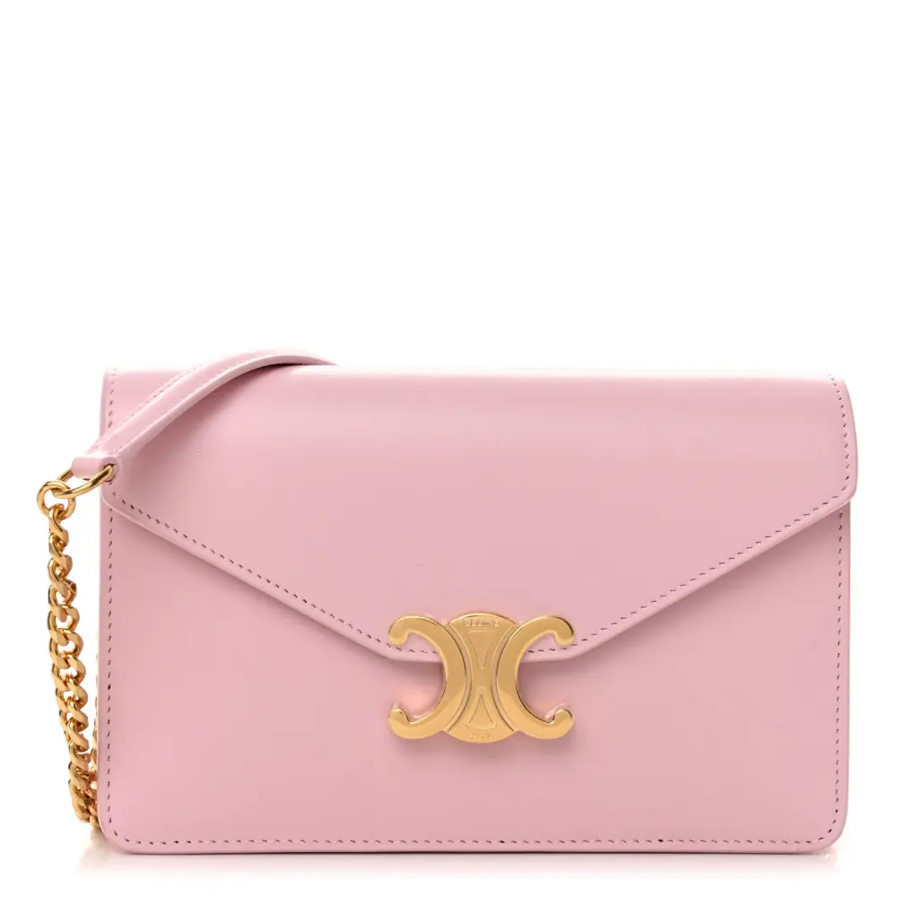 Lushentic Celine Triomphe Margo Wallet on Chain Pastel Pink Shiny Calfskin Leather Gold Hardware Front