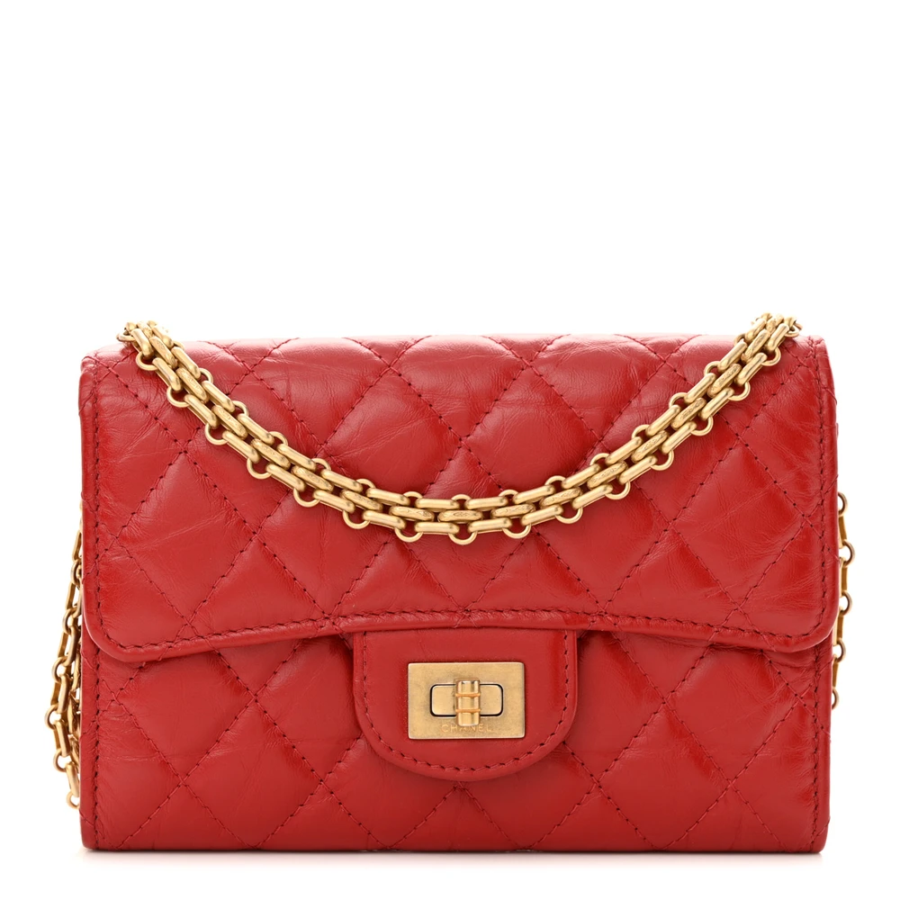 Lushentic Chanel 2.55 Reissue Wallet On Chain (WOC) Small Red Quilted Aged Calfskin Leather Gold Hardware Front