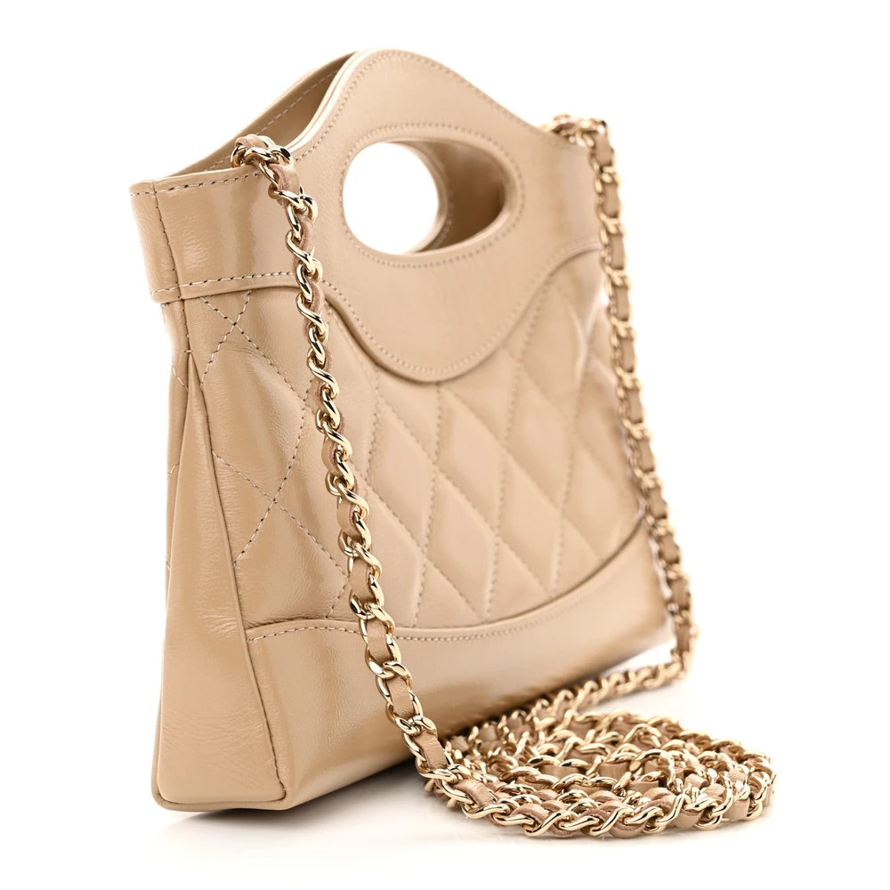 Lushentic Chanel 31 Shopping Bag Nano Beige Quilted Shiny Crumpled Calfskin Leather Gold Hardware - Image 3