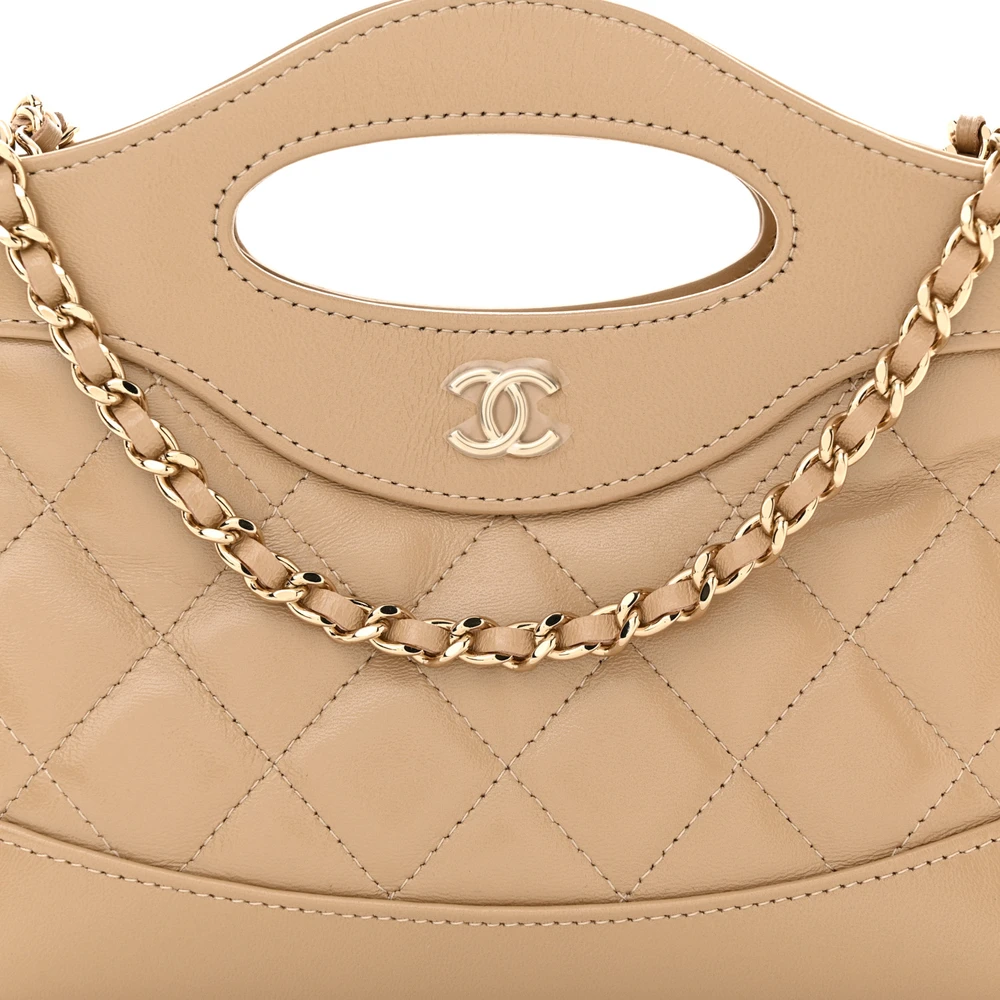 Lushentic Chanel 31 Shopping Bag Nano Beige Quilted Shiny Crumpled Calfskin Leather Gold Hardware - Image 8