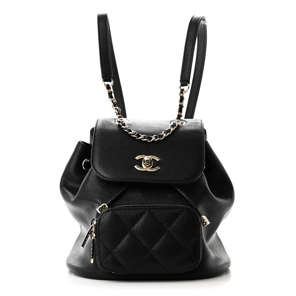 Lushentic Chanel Business Affinity Backpack Mini Black Quilted Caviar Leather Light Gold Hardware Front
