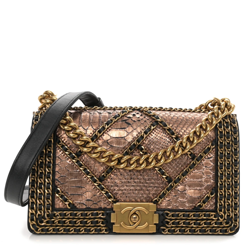 Lushentic Chanel Chain Around Boy Flap Medium Copper Snakeskin Leather Aged Gold Hardware Front