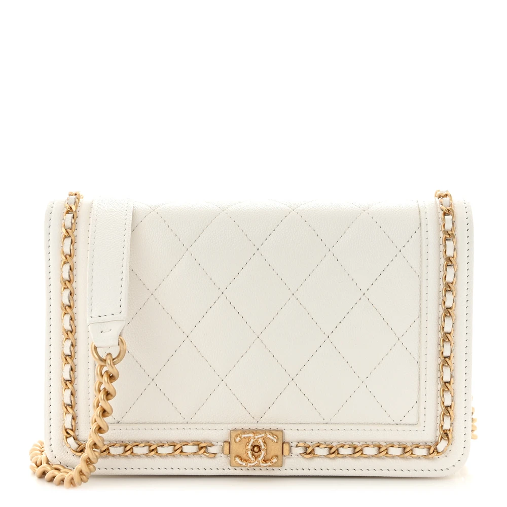 Lushentic Chanel Chain Around Boy Wallet On Chain (WOC) Small White Quilted Caviar Leather Silver Hardware Front